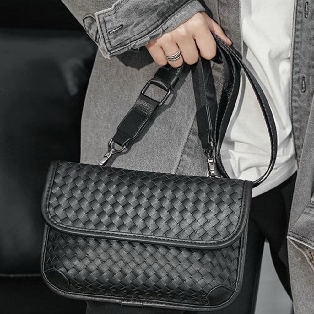Black Woven Men's Crossbody Bag